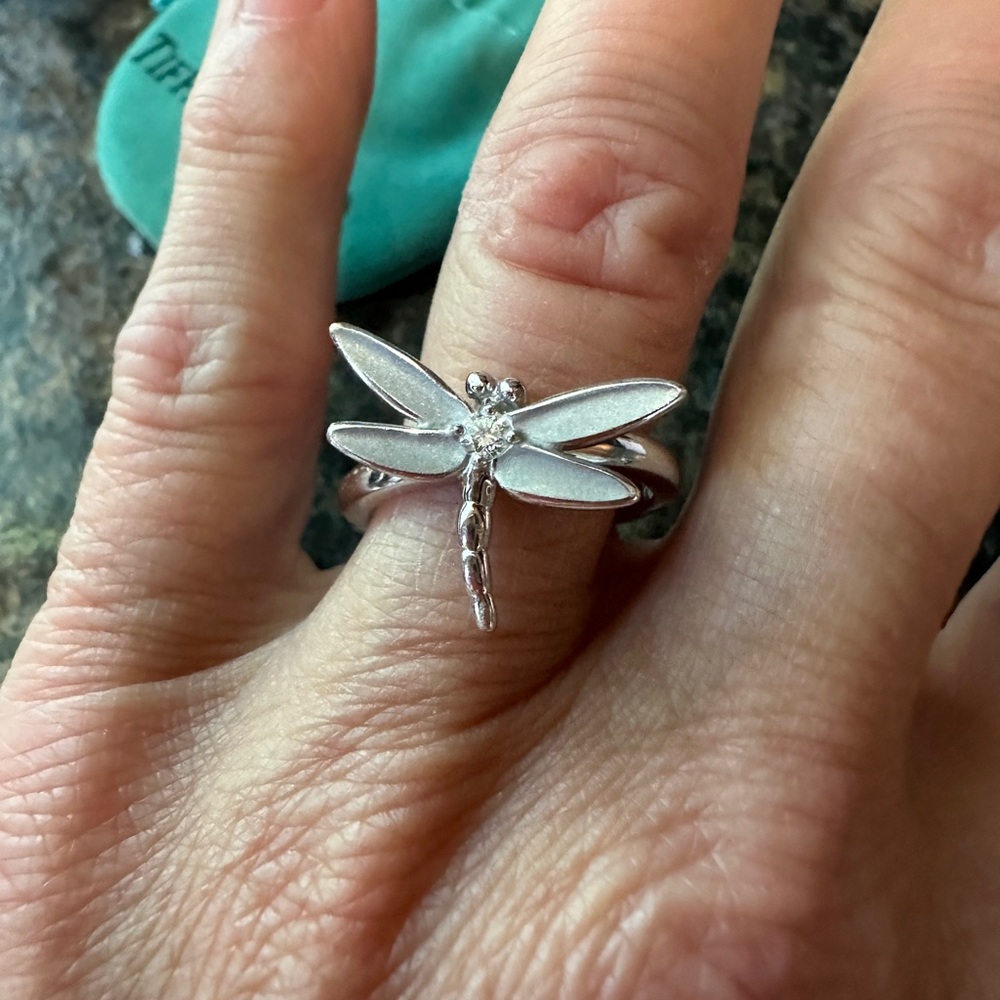 Tiffany & Co. 18K White Gold Dragonfly Ring .08 TCW Diamond